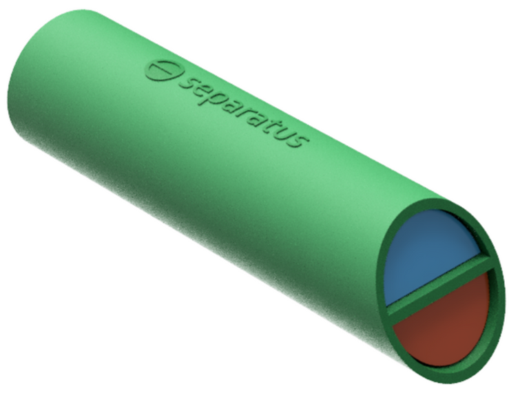 Schnittdarstellung der Splitpipe-Sonde: Vor- und Rücklauf getrennt in einem Zweikammer-Rohr mit 51 mm Aussendurchmesser